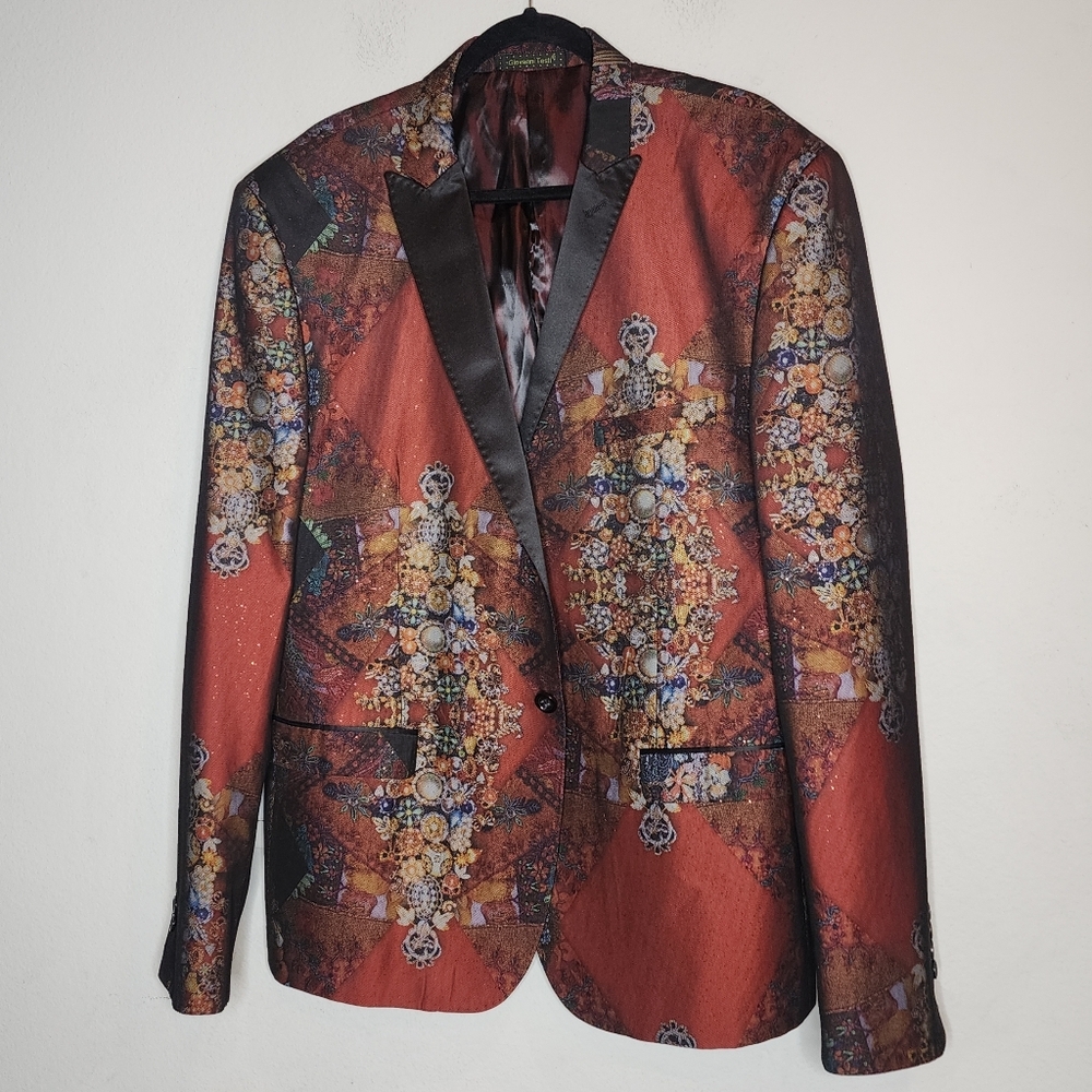Giovanni Testi Metallic Specks Men's Red Multicolor Patterned Blazer Size 52R